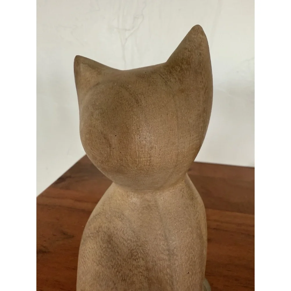 Hand Carved Wooden Cat Vintage Gray Feline Figurine 7